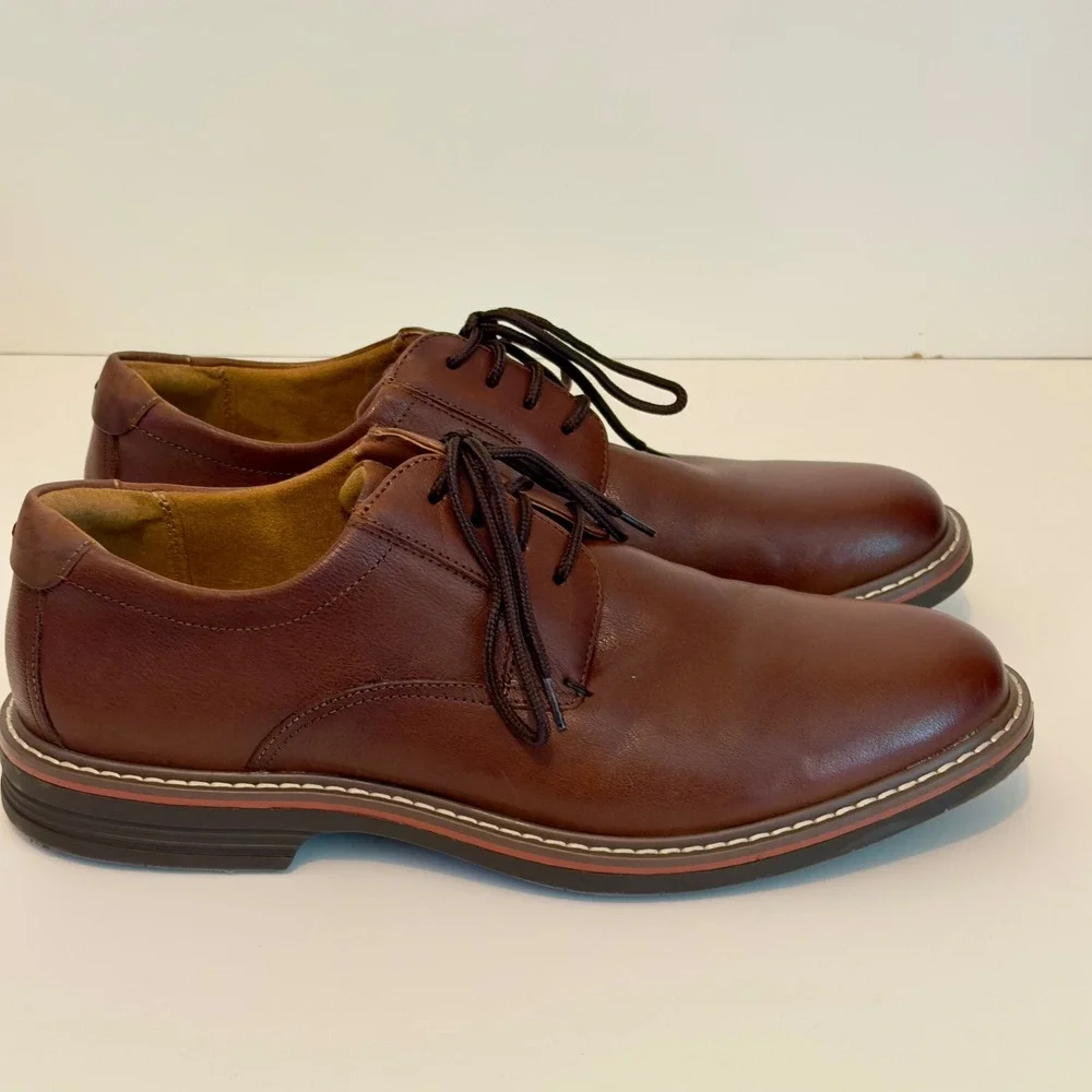 Florsheim Mens Brown Leather Plain Toe Derby Dress Shoes 13369-222‎ Size 10M